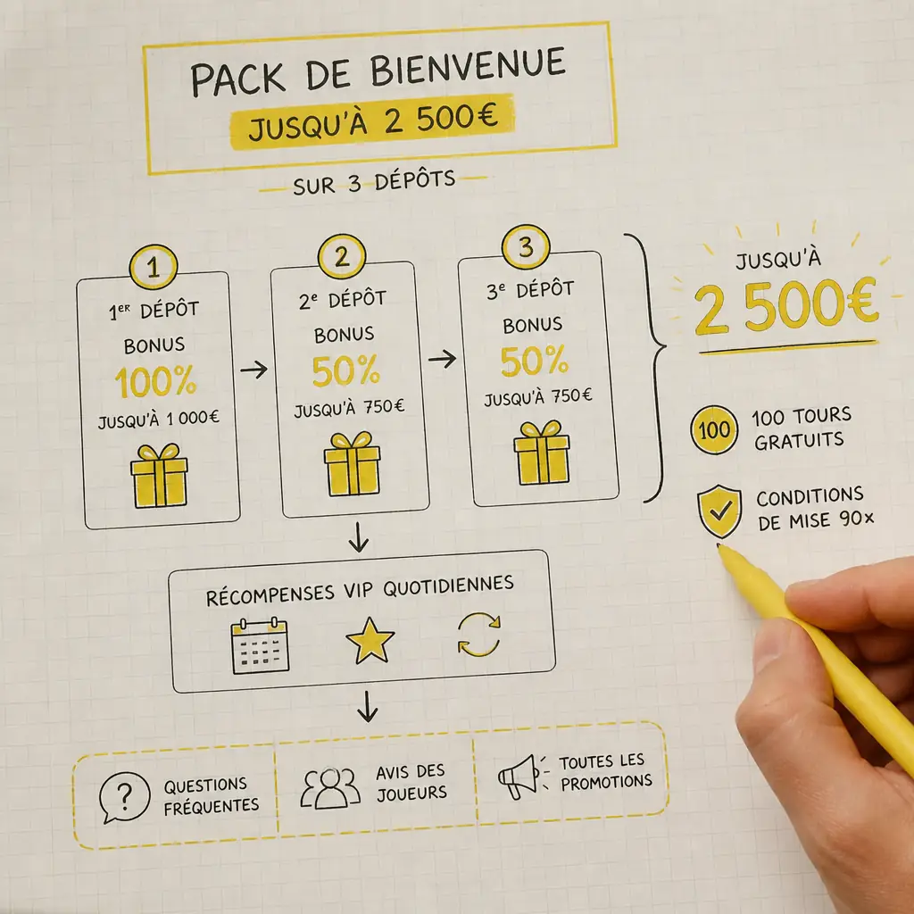 Bonus Ma Chance Casino – Pack de bienvenue jusqu'à 2 500€ visual guide for Ma Chance Casino